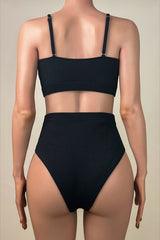 Textured Ribbed High Waist Brazilian Cheeky Cropped Bralette Bikini Set